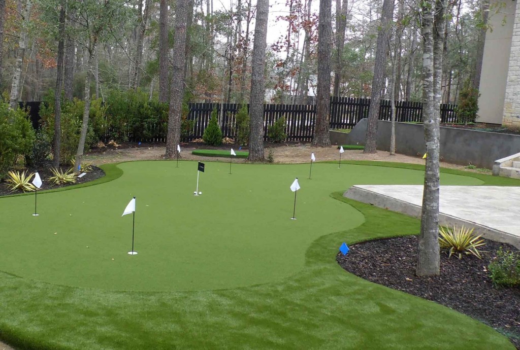 Artificial grass backyard putting green