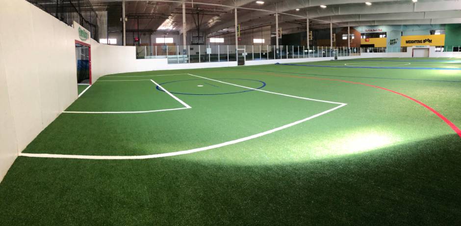 Indoor artificial grass soccer field