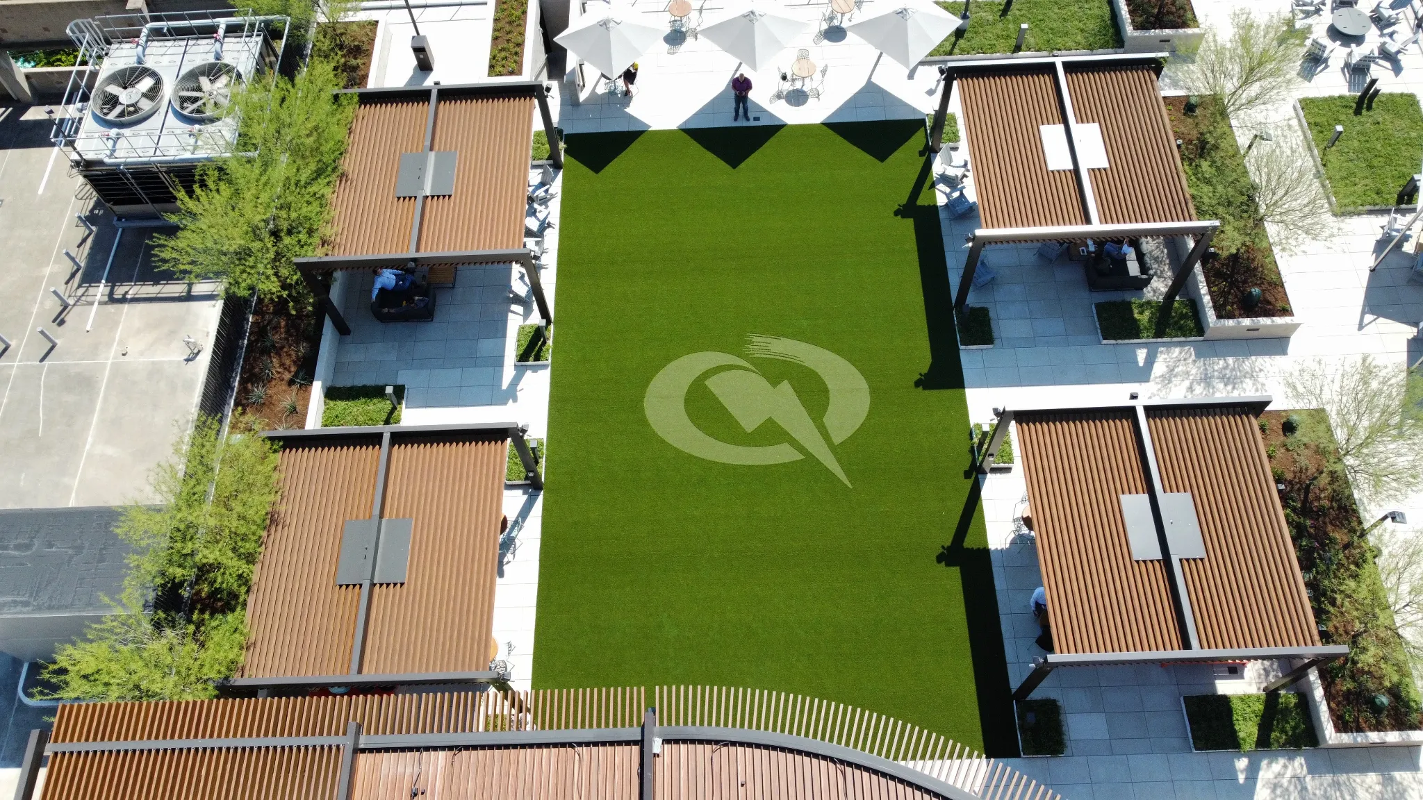 Commercial Artificial Turf Courtyard with Custom Logo Commercial Oklahoma Artificial Turf Courtyard with Custom Logo